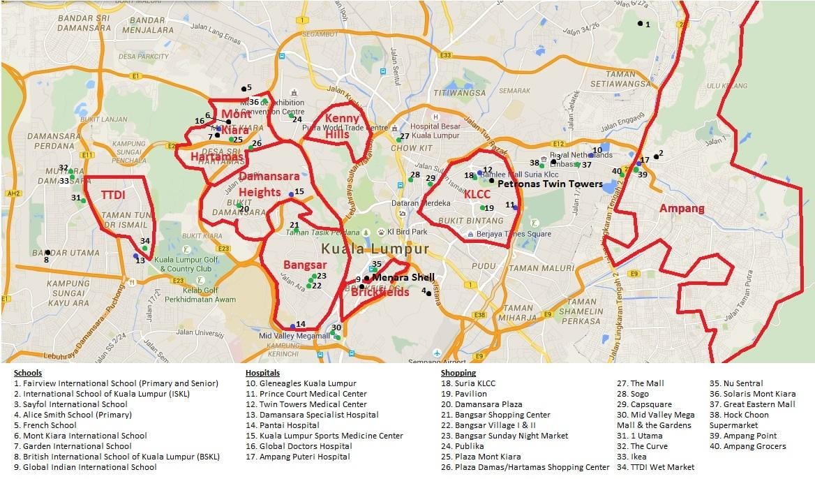 kuala lumpurju področju zemljevid