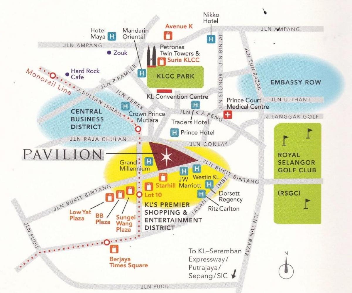 zemljevid paviljon center kuala lumpurju